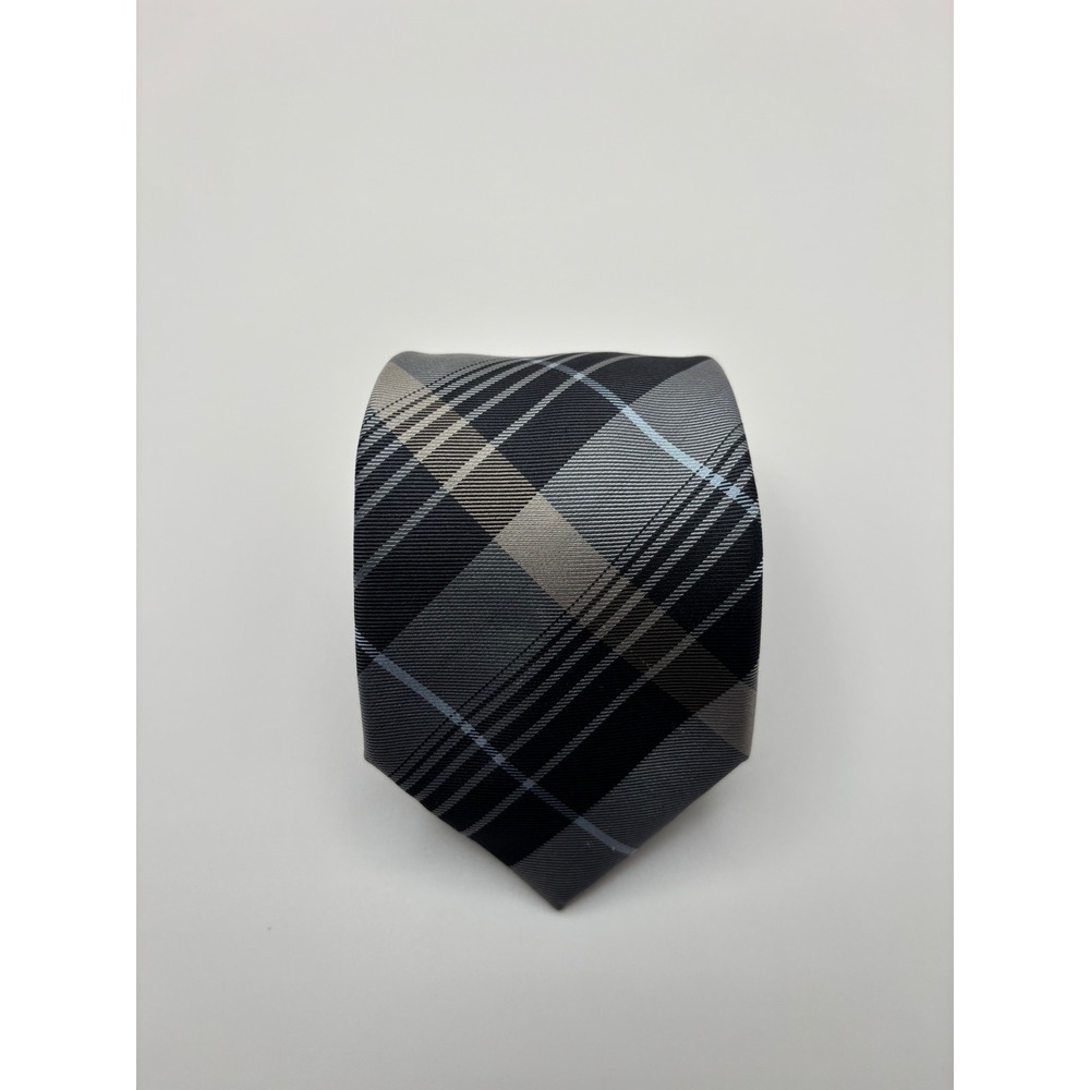 Awearness Kenneth Cole Mens Silk Necktie Black Grey Blue Plaid Formal Tie